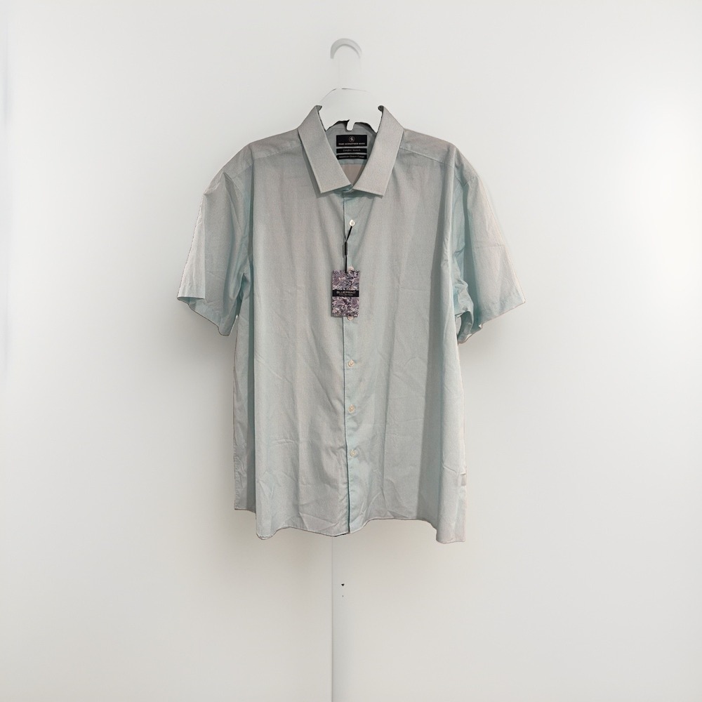 Hart Schaffner Marx XXL Blue Short Sleeve Button Shirt Comfort Stretch NWT F22